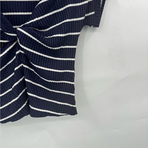 A.L.C Striped Preppy Cropped Twist Front Women Small Short Sleeve Ribbed Top - Picture 4 of 8